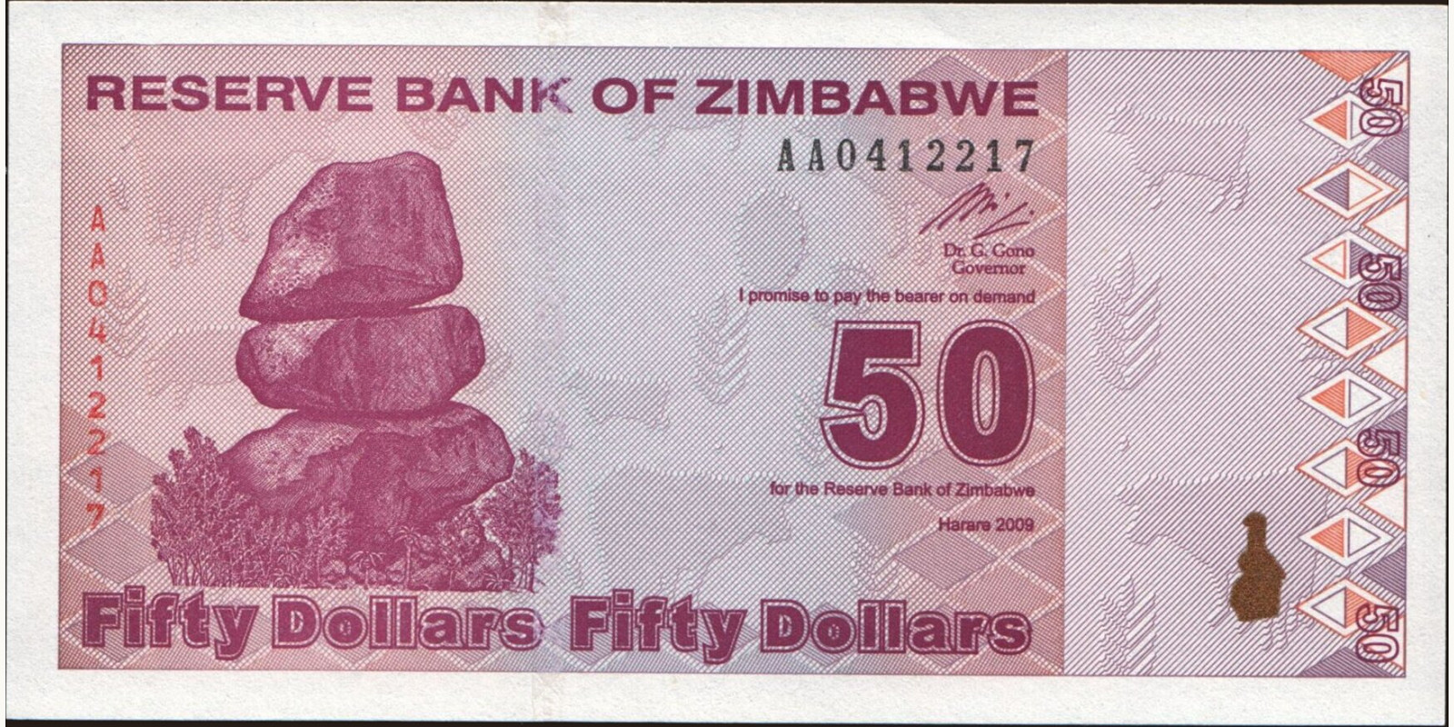 50 dollars Зимбабве 2009 — Лицевая сторона