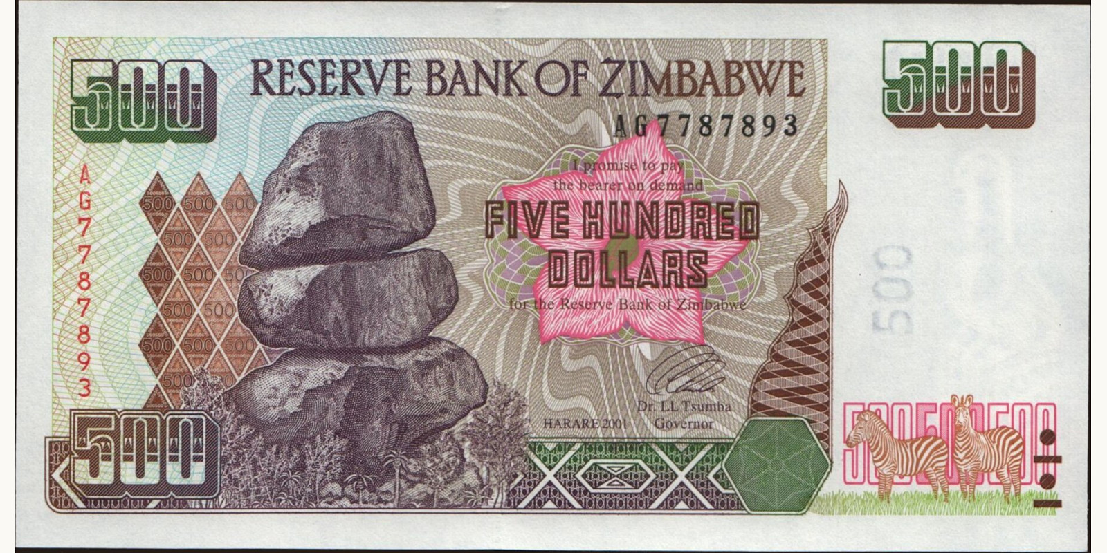 500 dollars Зимбабве 2001 — Лицевая сторона