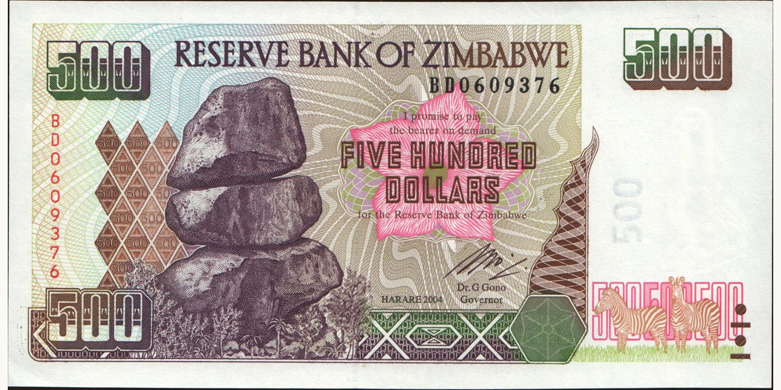 500 dollars Zimbabwe 2004 — Front side