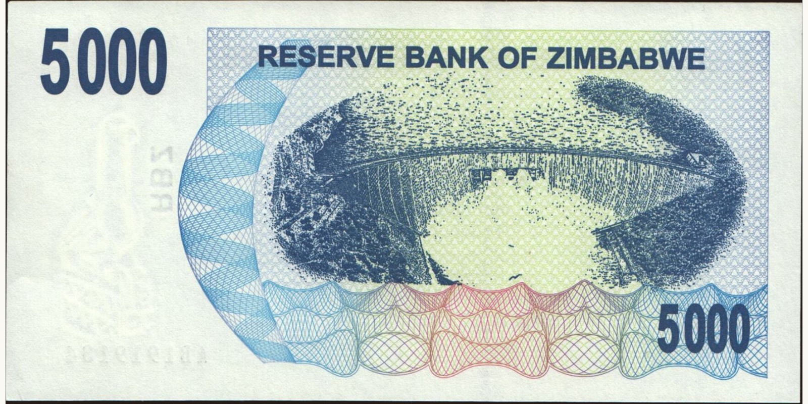 5000 dollars Zimbabwe 2007 — Back side
