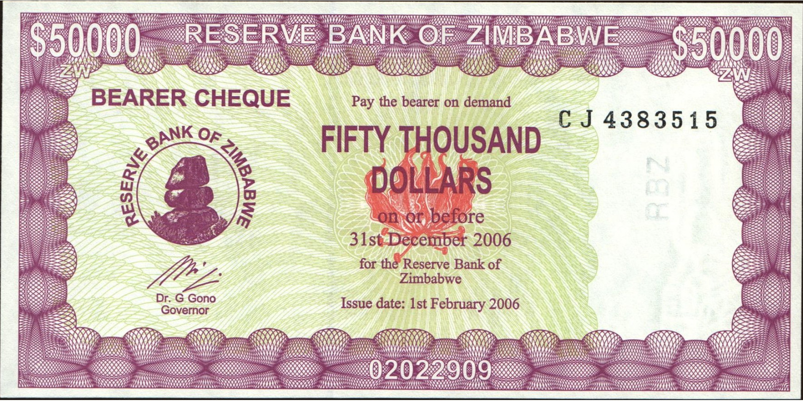 50000 dollars Зимбабве 2006 — Лицевая сторона