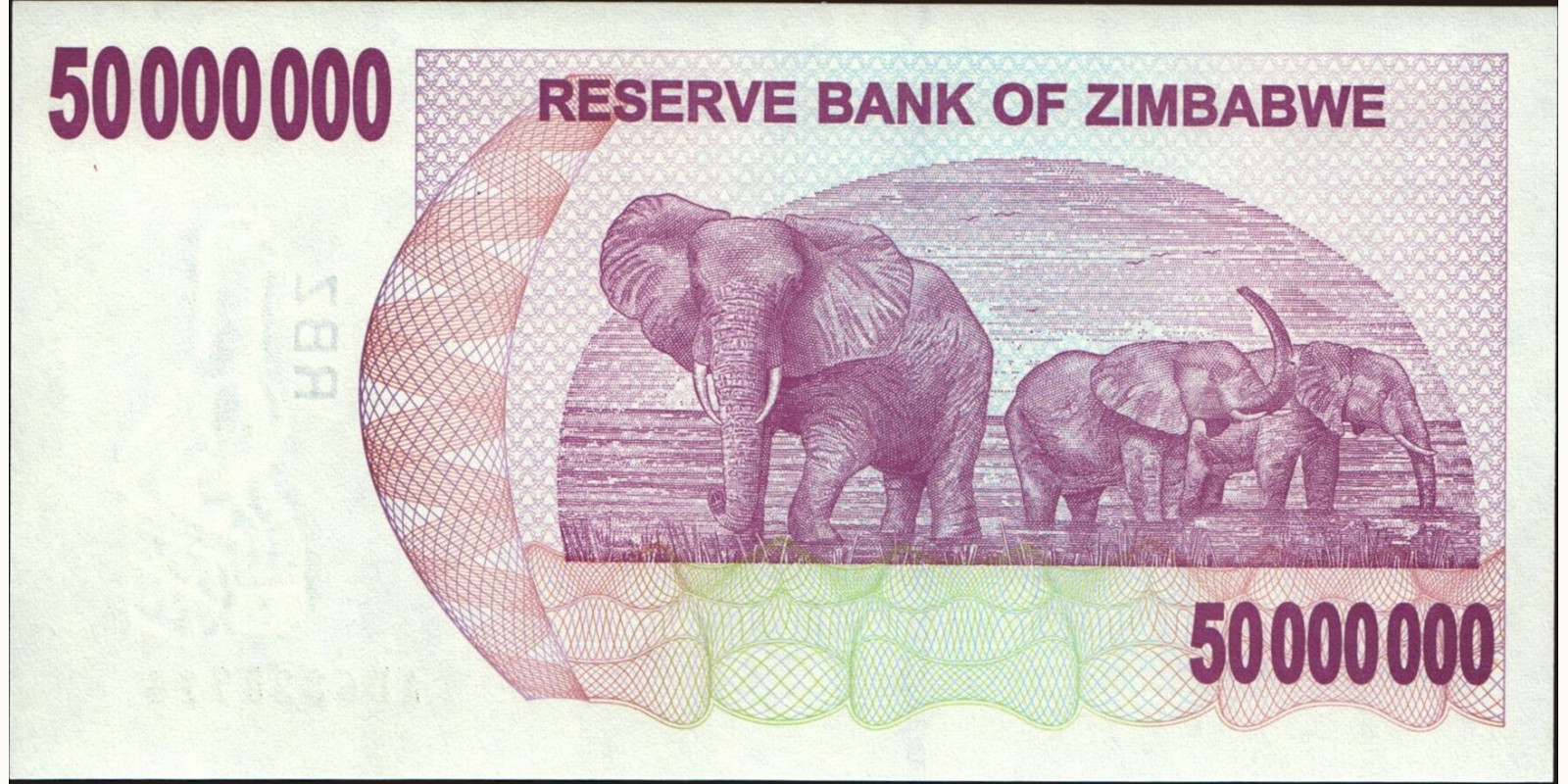 50000000 dollars Zimbabwe 2008 — Back side