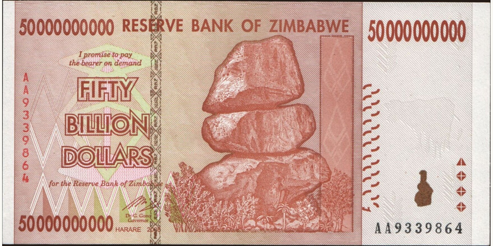 50000000000 dollars Zimbabwe 2008 — Front side