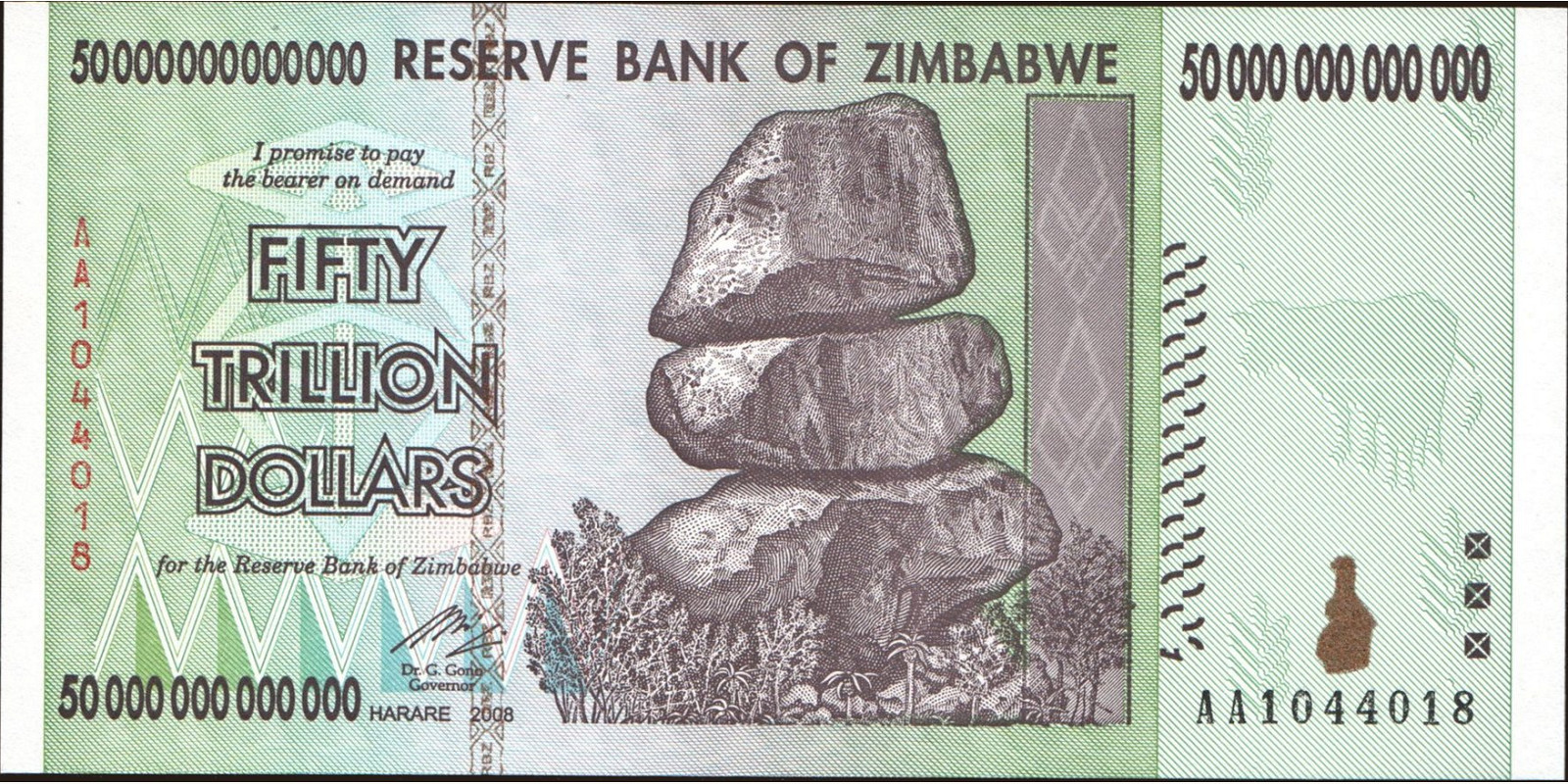 50000000000000 dollars Зимбабве 2008 — Лицевая сторона