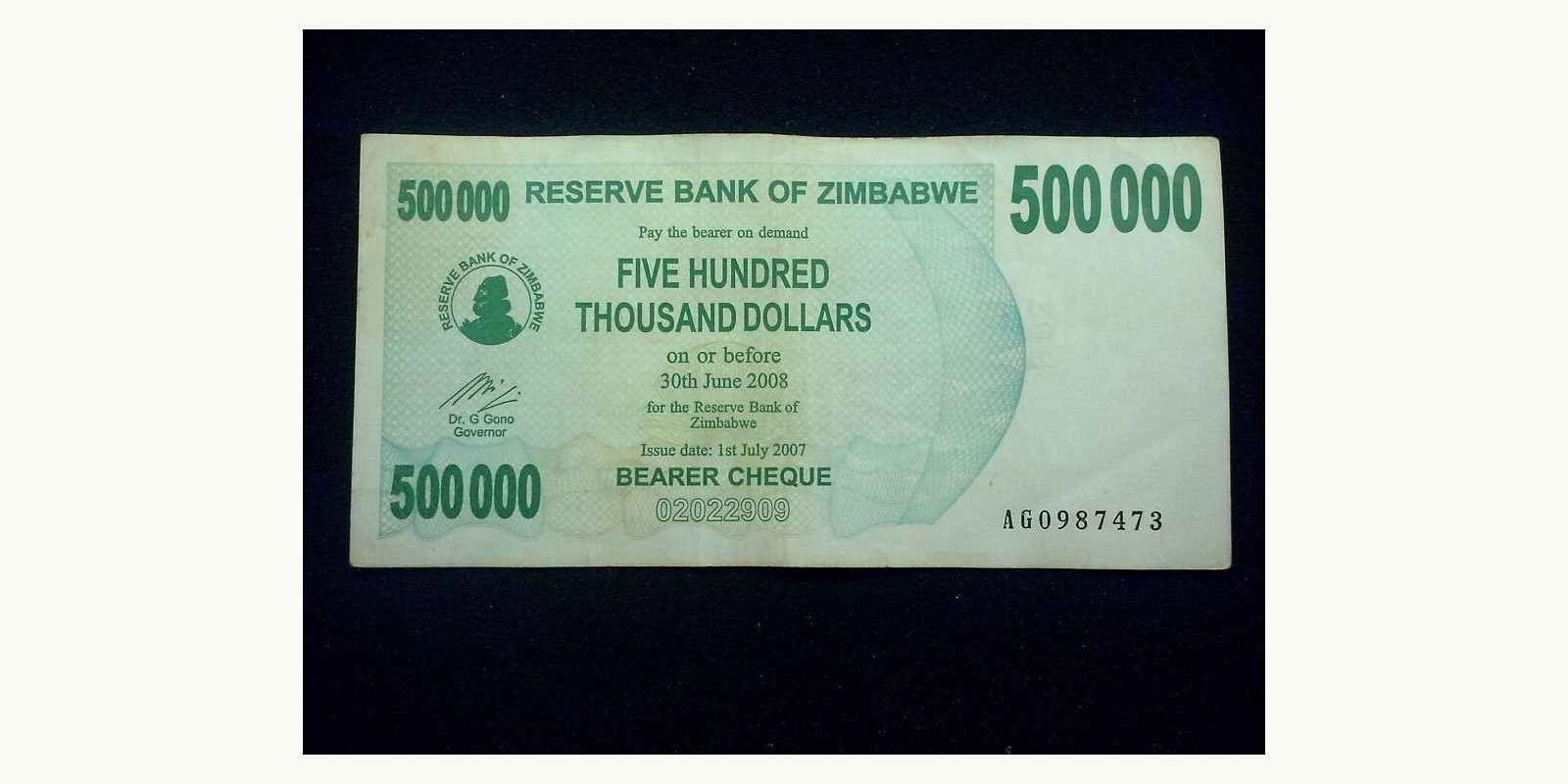 500000 dollars Zimbabwe 2007 — Front side