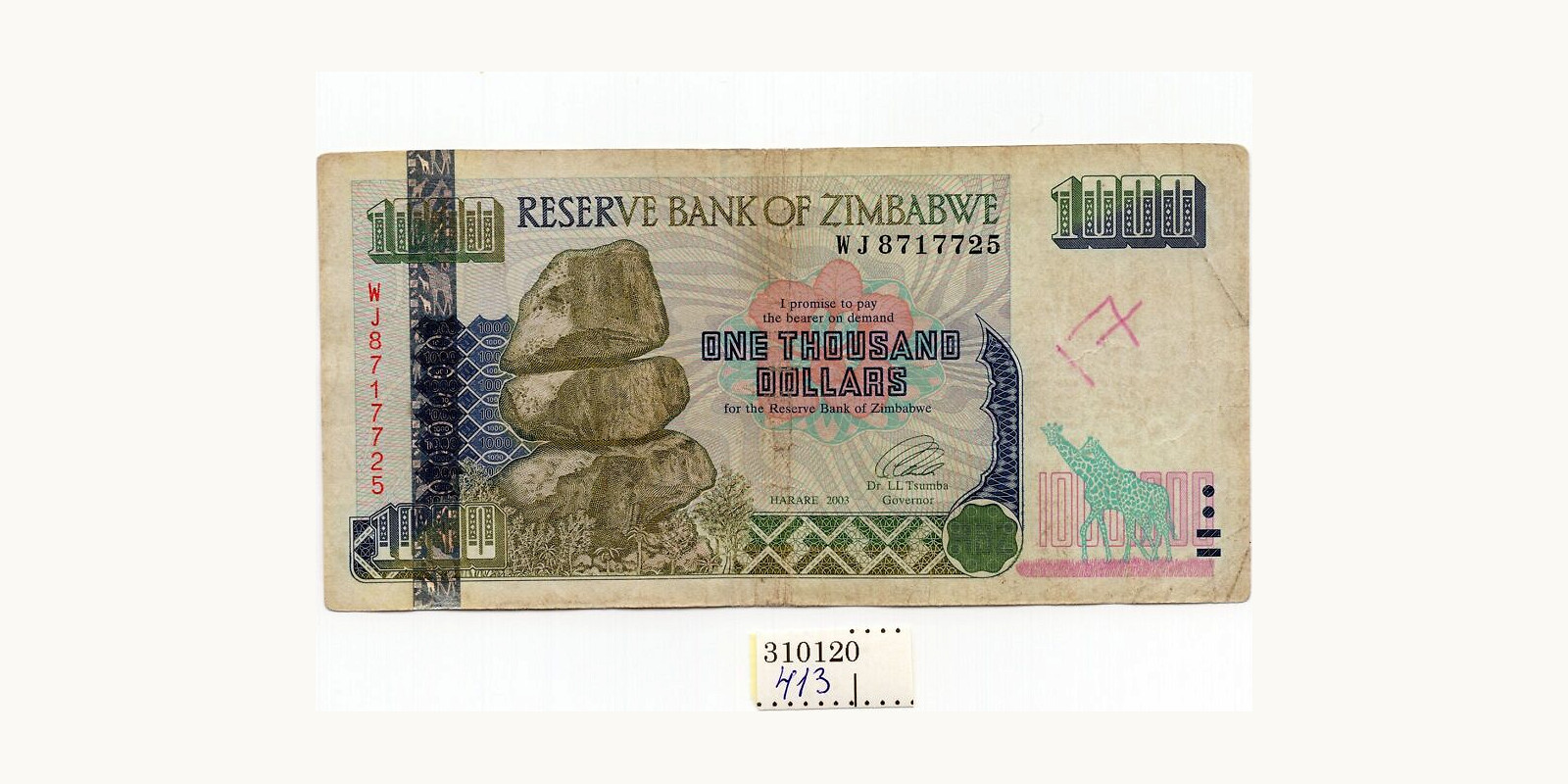 1000 dollars Зимбабве 2003 — Лицевая сторона