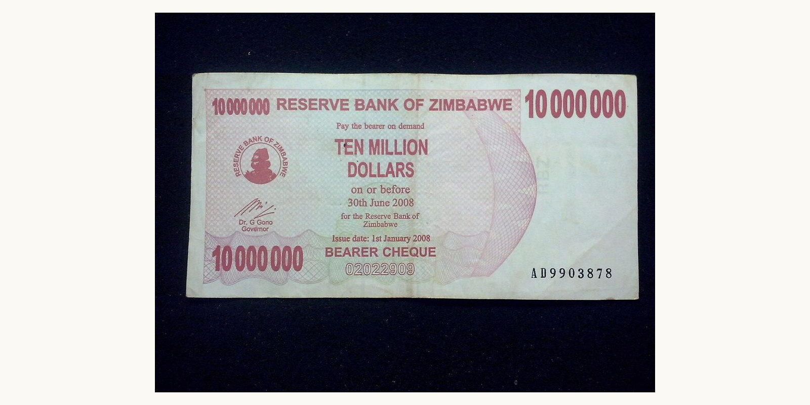 10 dollars Zimbabwe 2008 — Front side