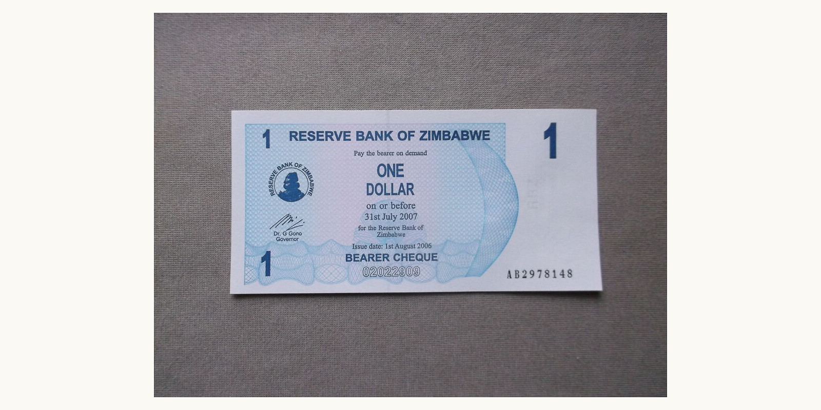 1 dollars Зимбабве 2006 — Лицевая сторона